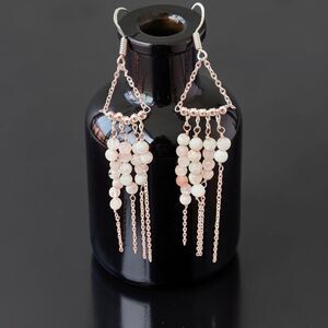Long Beaded Rainbow Moonstone Dangle Earrings Sterling Silver Plated